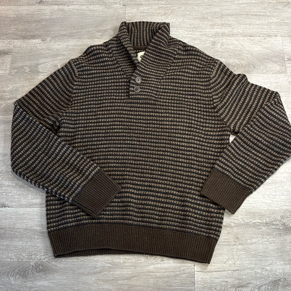 Haggar Quarter Button Sweater Sz L Lined Patten Casual Knit Pullover